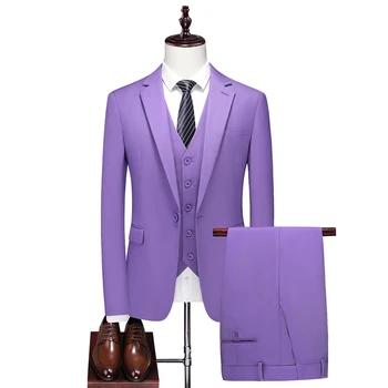 (Пальто + жилет + брюки) мужской деловой костюм-тройка, профессиональный формальный повседневный маленький костюм, свадебное платье жениха в натуральную величину