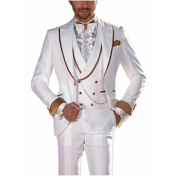 Последние красочные мужские романтические пляжные свадебные Белые смокинговые костюмы Двубортный жилет с отворотом для выпускного вечера Одежда для ужина