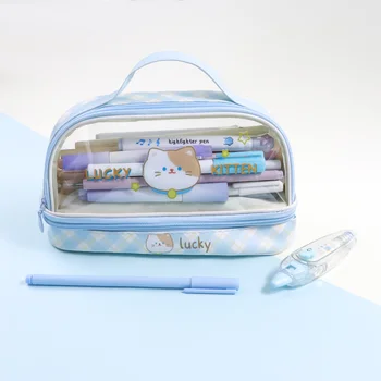 Портативная сумка для карандашей большой емкости, прозрачная косметичка kawaii, водонепроницаемый пенал, милые школьные канцелярские принадлежности для студентов