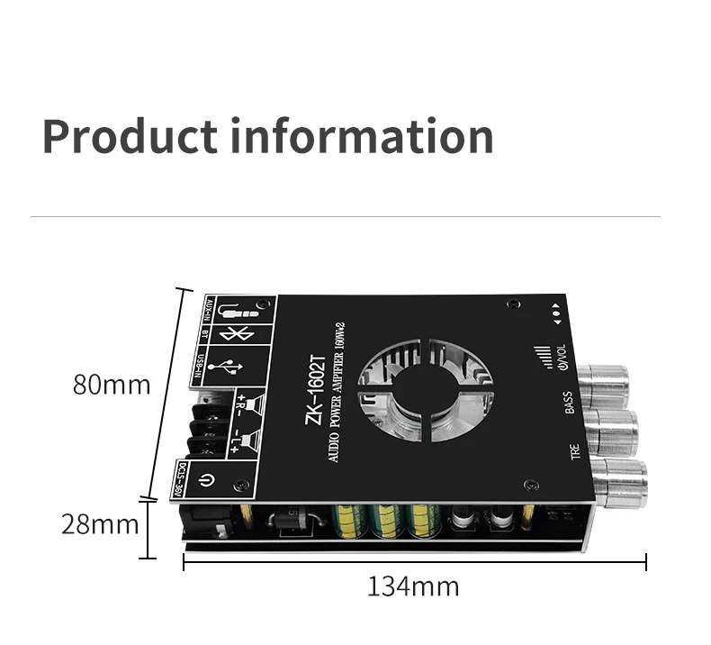 Плата Усилителя сабвуфера Bluetooth 5.0 ZK-1602T TDA7498E 2 *160 Вт 2.0-Канальный Аудио Стерео Усилитель Высокой мощности Плата басового усилителя 3