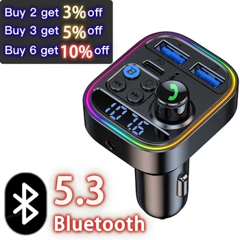 Bluetooth 5.3 FM-передатчик Беспроводной Bluetooth Type-C USB Автомобильное зарядное устройство Автомобильный адаптер AUX Радиоприемник MP3-плеер Громкая связь