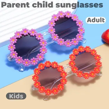 2023 Летние солнцезащитные очки для родителей и детей с круглым цветком, детские очки UV400, уличные детские солнцезащитные очки, защитные очки детские очки
