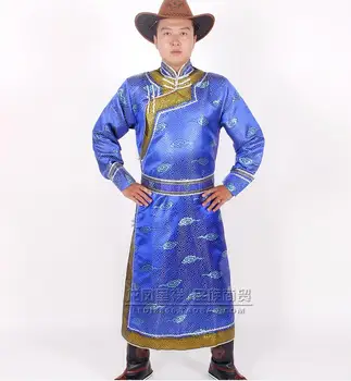 Мужская монгольская традиционная мужская одежда, Большой монгольский халат, красный, черный, белый