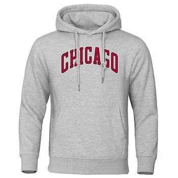 Толстовка с капюшоном с принтом Chicago Letters, мужская осенне-зимняя свободная одежда, пуловер с карманами, топы с капюшоном и длинным рукавом