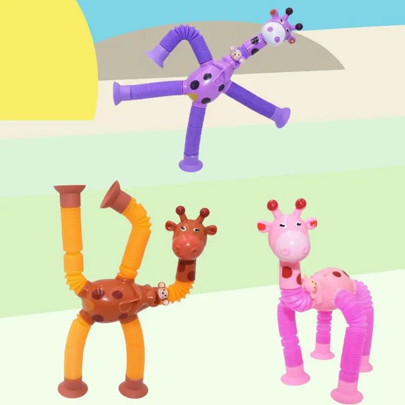 Телескопическая трубка Присоска Всплывающие трубки для снятия стресса Телескопический Жираф Непоседа Игрушки Обучающая Декомпрессионная игрушка для детей 4