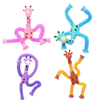 Телескопическая трубка Присоска Всплывающие трубки для снятия стресса Телескопический Жираф Непоседа Игрушки Обучающая Декомпрессионная игрушка для детей