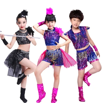 LOlanta Kids, укороченные топы с блестками для девочек, шорты, одежда для мальчиков, розово-красный костюм для джазовой танцевальной команды, комплект для выступлений