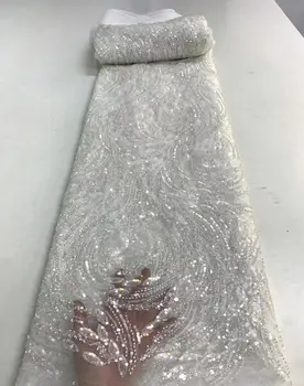 Модная африканская кружевная ткань с бисером и пайетками S-1226921 с вышивкой, высококачественная кружевная ткань из французского тюля для свадьбы
