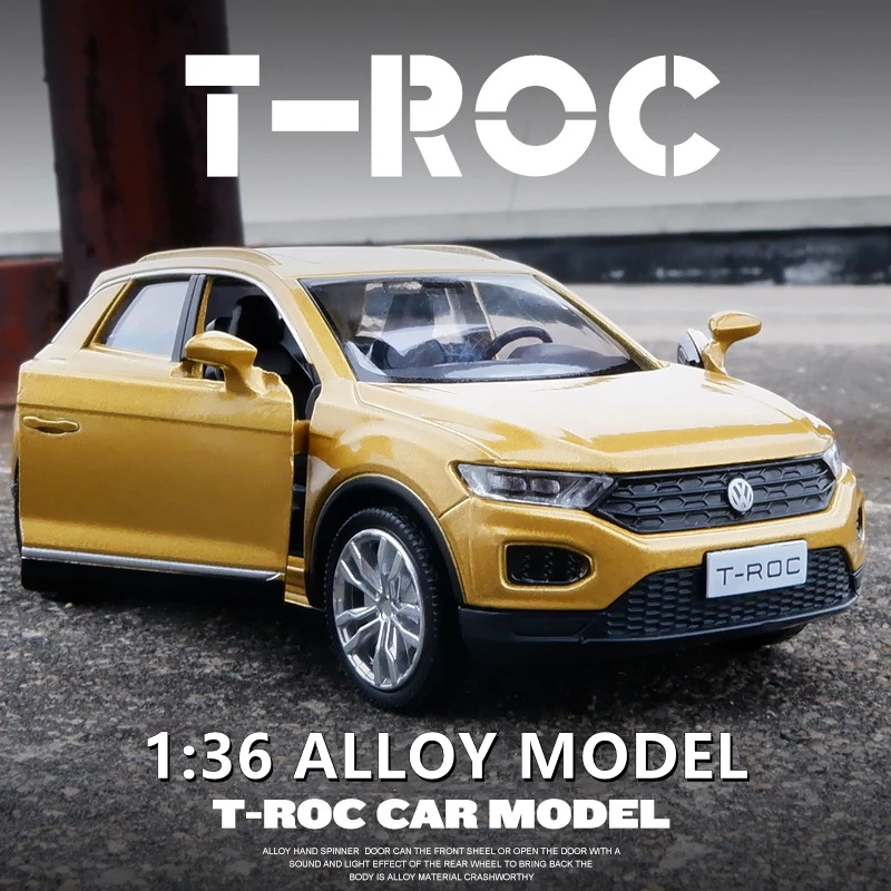 1/36 T-ROC SUV Модели легкосплавных автомобилей, изготовленные на заказ, и игрушечные металлические транспортные средства, модели автомобилей с высокой имитацией, коллекция откидных сидений, детские игрушки в подарок 1