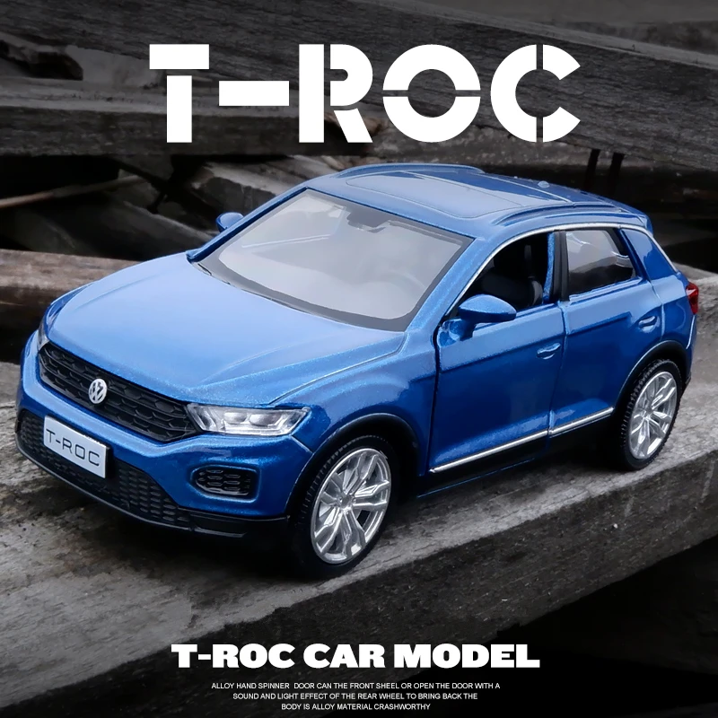 1/36 T-ROC SUV Модели легкосплавных автомобилей, изготовленные на заказ, и игрушечные металлические транспортные средства, модели автомобилей с высокой имитацией, коллекция откидных сидений, детские игрушки в подарок 2
