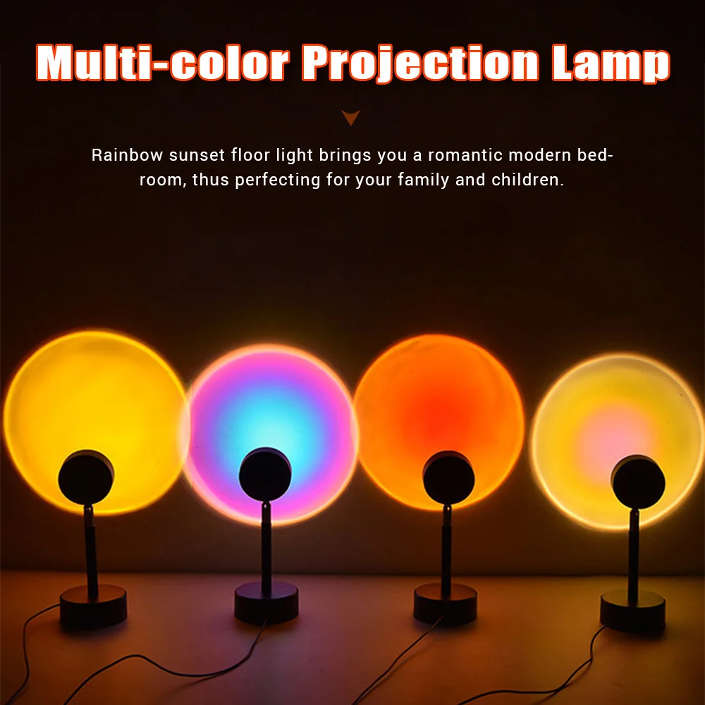Проекционный светильник Sunset с дистанционным управлением RGB 16 цветов, радужный светильник Sunset Light для внутреннего оформления комнаты, светодиодный ночник для стены спальни 1
