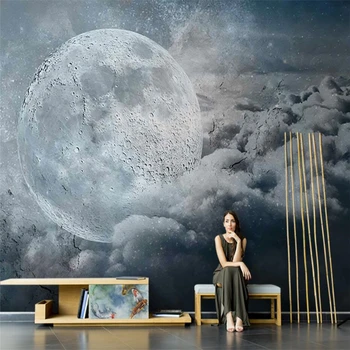 beibehang пользовательские скандинавские минималистичные обои с изображением огромной луны, написанные маслом, для гостиной, ТВ-фон, 3D обои, домашний декор