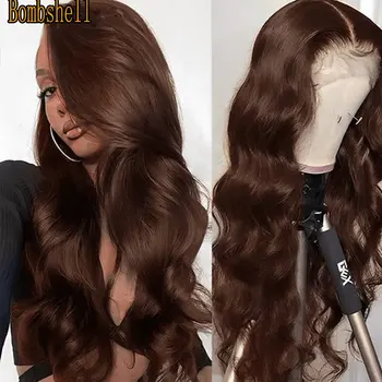 Предварительно выщипанный коричневый парик из синтетических волос на кружеве с естественной волной, высококачественное термостойкое волокно, натуральная линия роста волос для чернокожей женщины