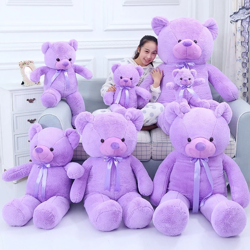 40-120 см Гигантский фиолетовый медведь, плюшевые игрушки, фигурка обнимашки, лента, плюшевые куклы, подарок на День Святого Валентина для подруги, подарок на День рождения для маленьких детей 2