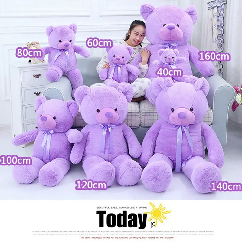 40-120 см Гигантский фиолетовый медведь, плюшевые игрушки, фигурка обнимашки, лента, плюшевые куклы, подарок на День Святого Валентина для подруги, подарок на День рождения для маленьких детей 5