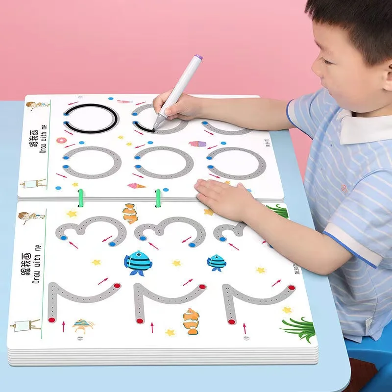 136-Страничная детская игрушка для рисования Монтессори, Обучающая управлению ручкой, цвет, форма, Математический матч, игровой набор, Обучающая игрушка для малышей 0