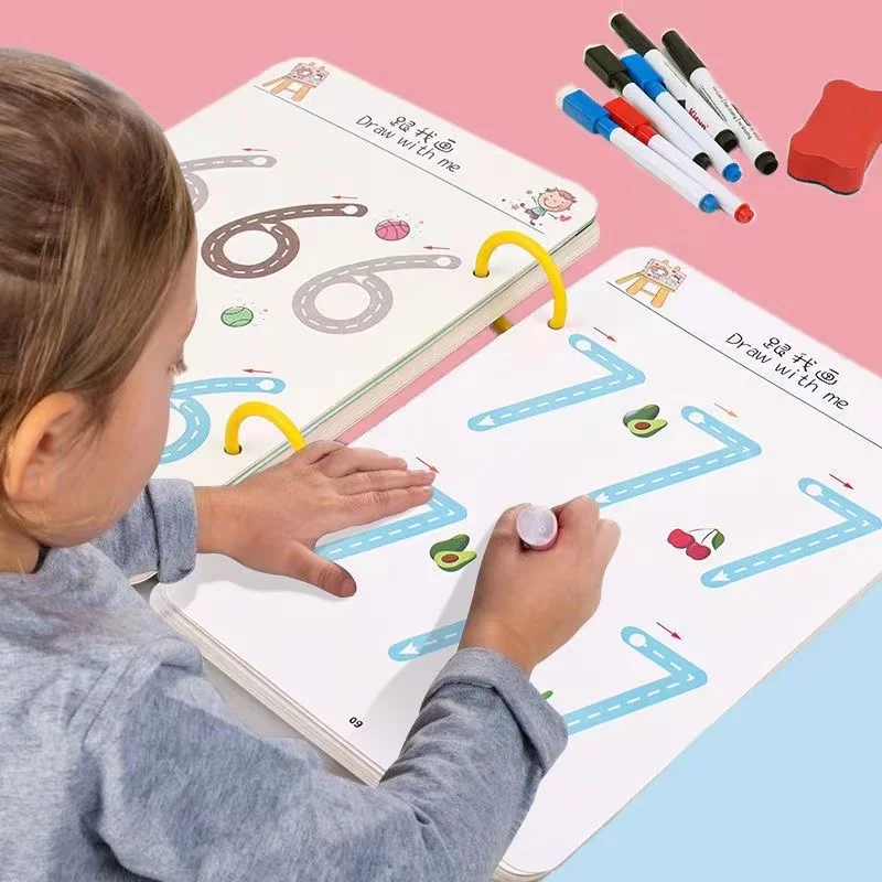 136-Страничная детская игрушка для рисования Монтессори, Обучающая управлению ручкой, цвет, форма, Математический матч, игровой набор, Обучающая игрушка для малышей 2
