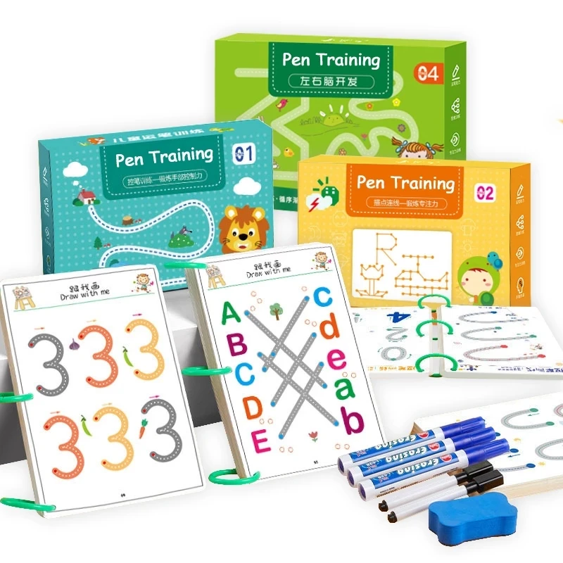 136-Страничная детская игрушка для рисования Монтессори, Обучающая управлению ручкой, цвет, форма, Математический матч, игровой набор, Обучающая игрушка для малышей 3