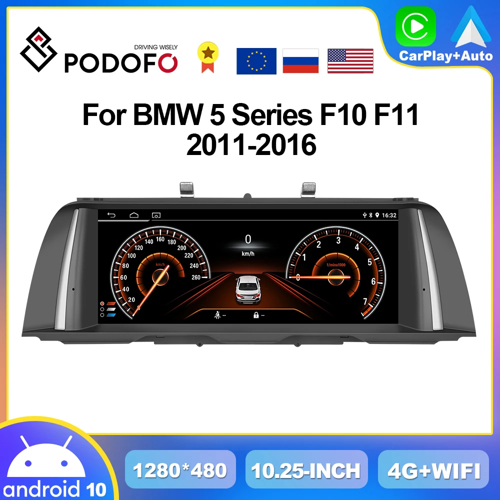Podofo 4G CarPlay Android Радио Для BMW 5 Серии F10 F11 2011-2016 Автомобильный Мультимедийный Плеер 2din GPS Стерео Приемник Головное Устройство WiFi 0
