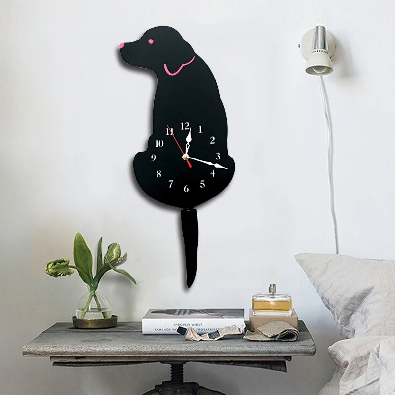 Креативные часы с маятником в виде собаки, индивидуальные Акриловые часы 