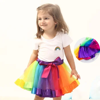 Летняя Новая сетчатая радужная юбка для девочек, модное детское однотонное платье в пол, Милые платья принцесс