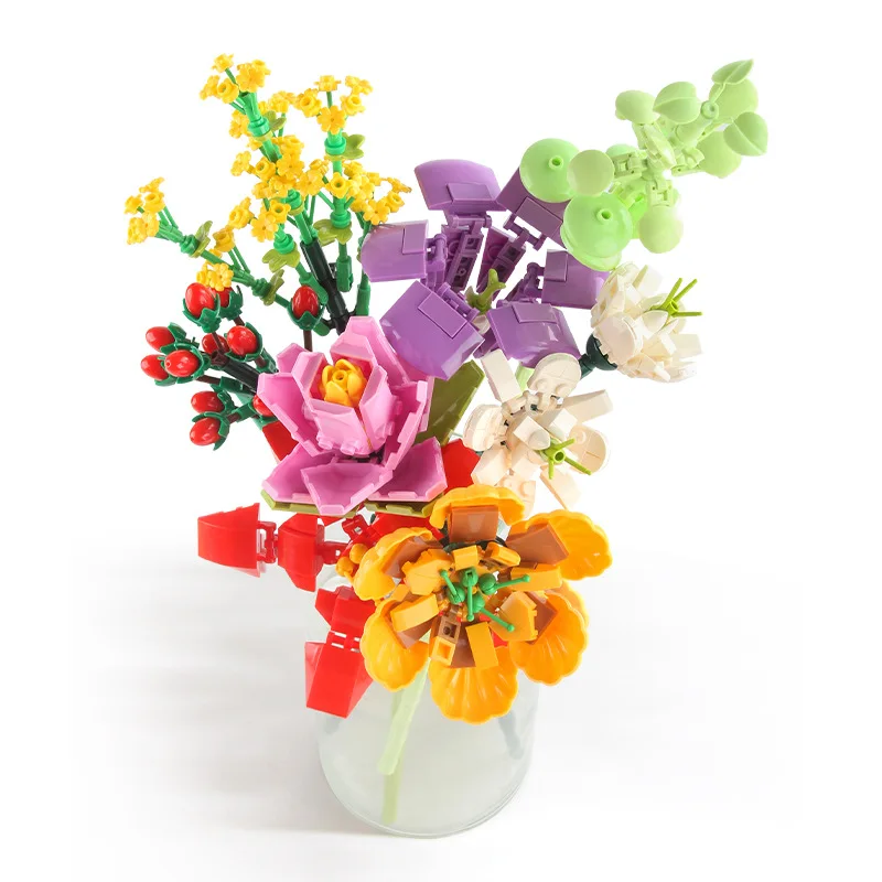 Модель случайных цветов, Таинственная коробка для подарка детям или взрослым, дешевые строительные блоки, цветочные фигурки, игрушки, набор для сборки 2023 2