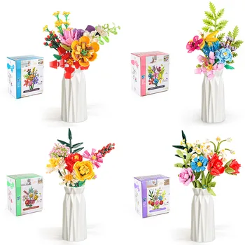 Модель случайных цветов, Таинственная коробка для подарка детям или взрослым, дешевые строительные блоки, цветочные фигурки, игрушки, набор для сборки 2023