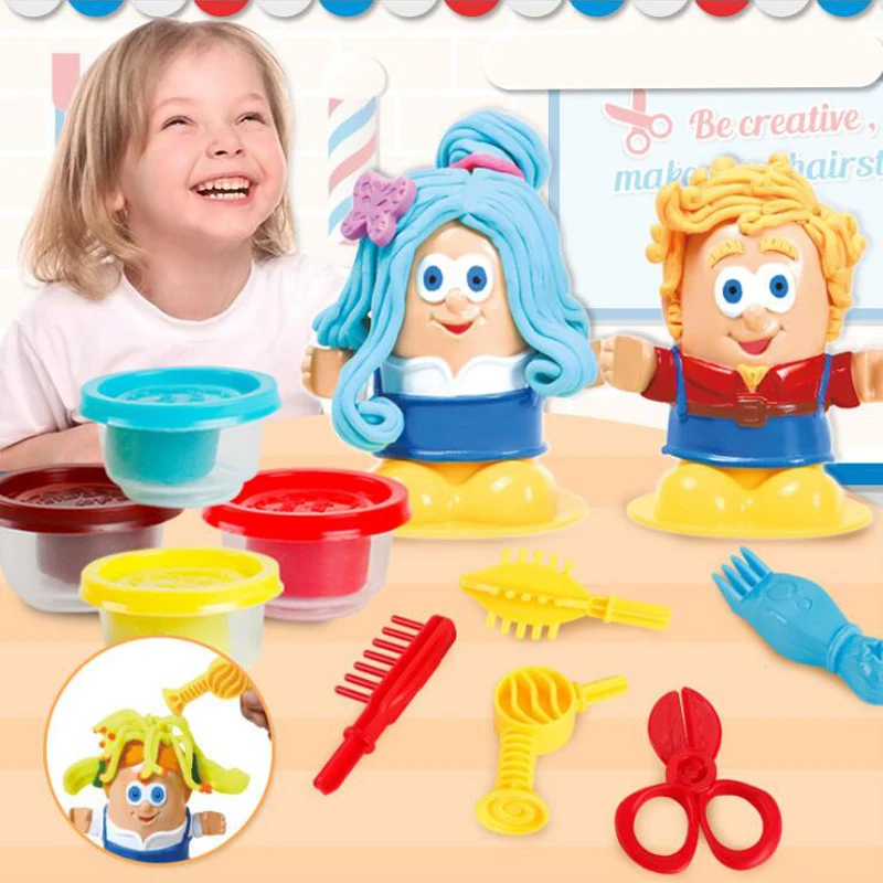 Детские игрушки-парикмахерские Глиняные игрушки для детей, Пластилин, Цветное грязевое тесто Ручной работы, Детские развивающие игрушки для ролевых игр парикмахера 0