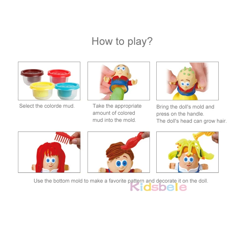 Детские игрушки-парикмахерские Глиняные игрушки для детей, Пластилин, Цветное грязевое тесто Ручной работы, Детские развивающие игрушки для ролевых игр парикмахера 3