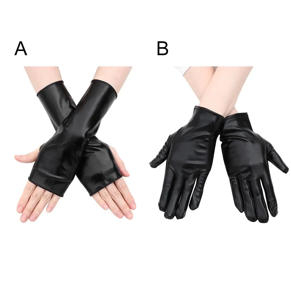 Лолита, готический панк, хип-хоп, Танцевальный костюм для косплея, Черные перчатки, Кожаные перчатки на Хэллоуин 5