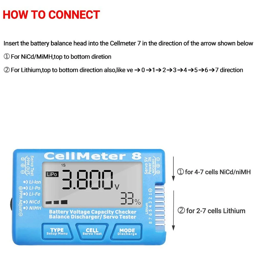 RC Lipo Battery Checker Cellmeter 8 Цифровой RC Тестер Емкости Батареи Напряжения для LiPo Life Li-ion NiMH Nicd Cell Meter 4