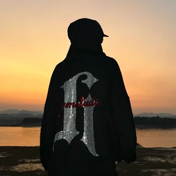 Новая горячая дрель Ретро хип-хоп Толстовка с капюшоном Женская куртка High Street Tide Oversize