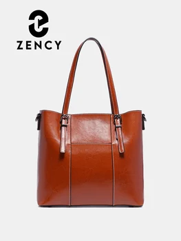 Zency 2023 Женская большая сумка-тоут из натуральной кожи, большая вместительная сумка через плечо для ноутбука, ретро-коричневая сумка для покупок, путешествий
