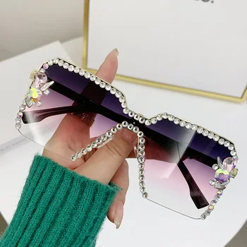 Женские солнцезащитные очки из сплава с бриллиантами Mosengkw Luxury Brand Design для вождения без оправы с кристаллами
