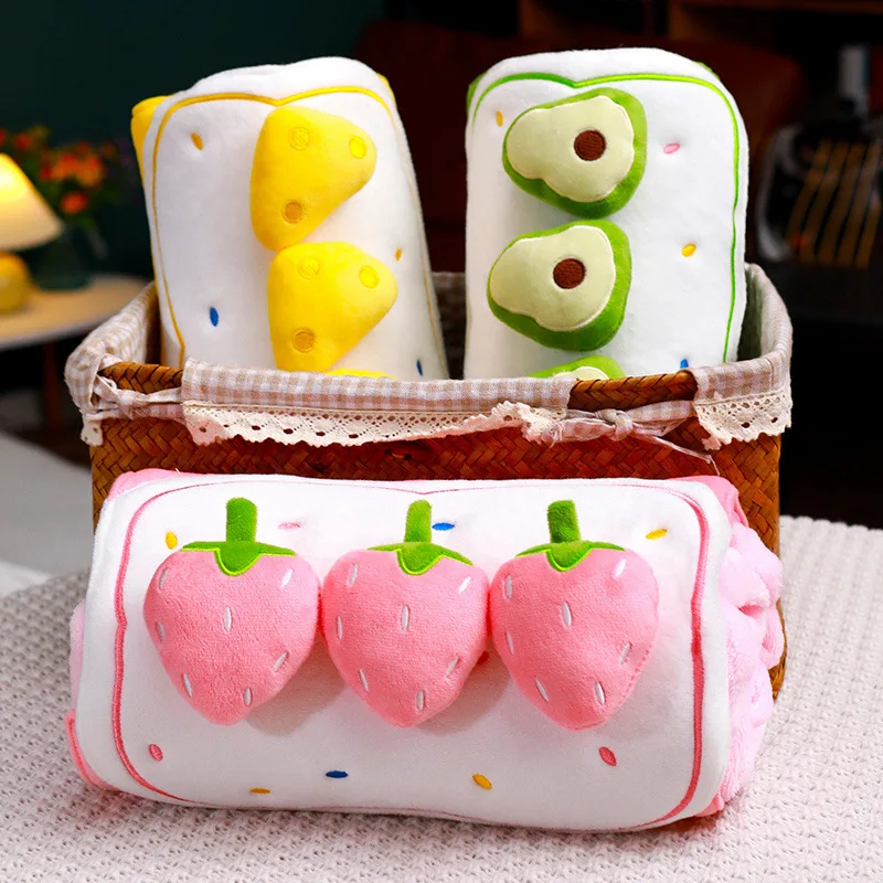 Креативное плюшевое одеяло в форме фруктового торта, Мультяшная подушка, коврик для рулета с авокадо и клубничным сыром, Плюшевая кукла, игрушки для детей, подарок для девочек 0