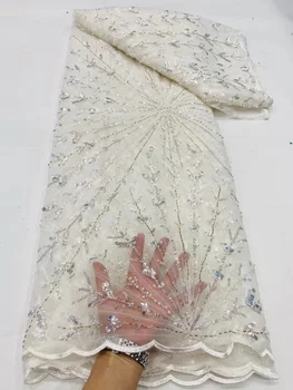 Африканская кружевная ткань из бисера высокого качества 2023 года для вечерних платьев Сине Белая вышивка Тюль Чистый материал на сетчатых тканях с блестками