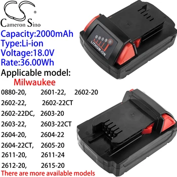 Аккумулятор Cameron Sino Ithium 2000mAh 18.0V для Milwaukee 2602-22,2605-20,2605-22,2610-20,2610-24,2611-20,2611-24,2612-20,2615-20