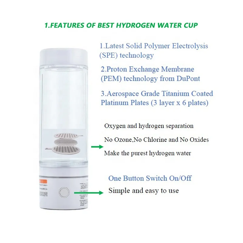 Бутылка с ионизатором воды с высоким содержанием водорода, интеллектуальная машина для приготовления щелочной водородной воды, портативный генератор водородной воды 5000PPB 4