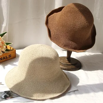Harajuku Складной Вязаный мягкий верх, Дышащий рыбацкий таз, солнцезащитная панама, женские защитные кепки с козырьком для дам