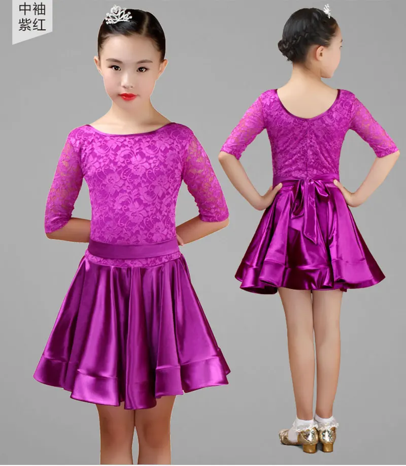Детское платье для латиноамериканских танцев для девочек, костюмы для бальных танцев со средним рукавом, кружевное платье для латиноамериканских танцев для девочек 2