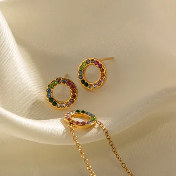 Модный семицветный циркониевый набор круглых сережек, не теряющих цвет, легкие роскошные серьги, аксессуары для вечеринок
