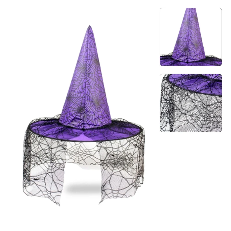 Взрослые Детские Шляпы ведьм с вуалью из Паутины, Маскарадная шляпа волшебника, косплей костюм для вечеринки в честь Хэллоуина, Маскарадный костюм, Декор R7RF 1