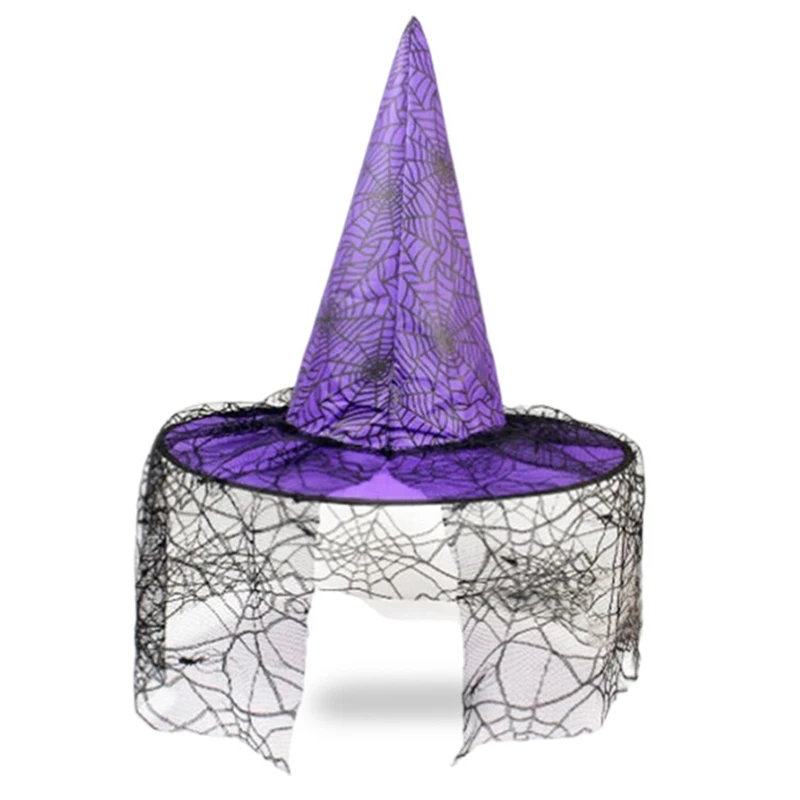 Взрослые Детские Шляпы ведьм с вуалью из Паутины, Маскарадная шляпа волшебника, косплей костюм для вечеринки в честь Хэллоуина, Маскарадный костюм, Декор R7RF 3