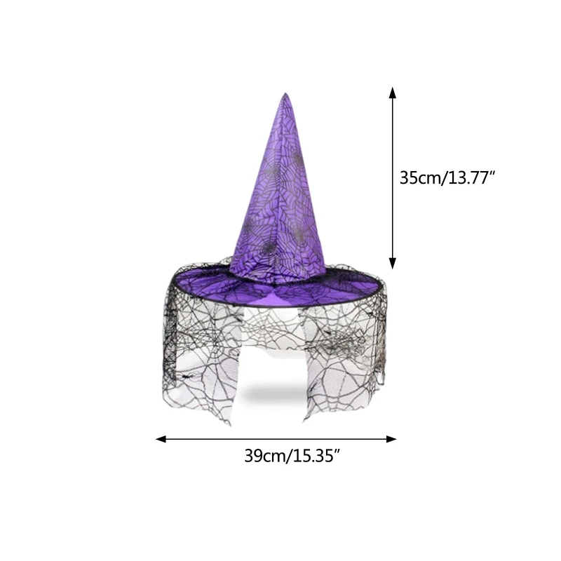 Взрослые Детские Шляпы ведьм с вуалью из Паутины, Маскарадная шляпа волшебника, косплей костюм для вечеринки в честь Хэллоуина, Маскарадный костюм, Декор R7RF 5