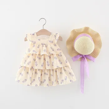Летнее платье для торта для маленьких девочек, детские платья со шляпой