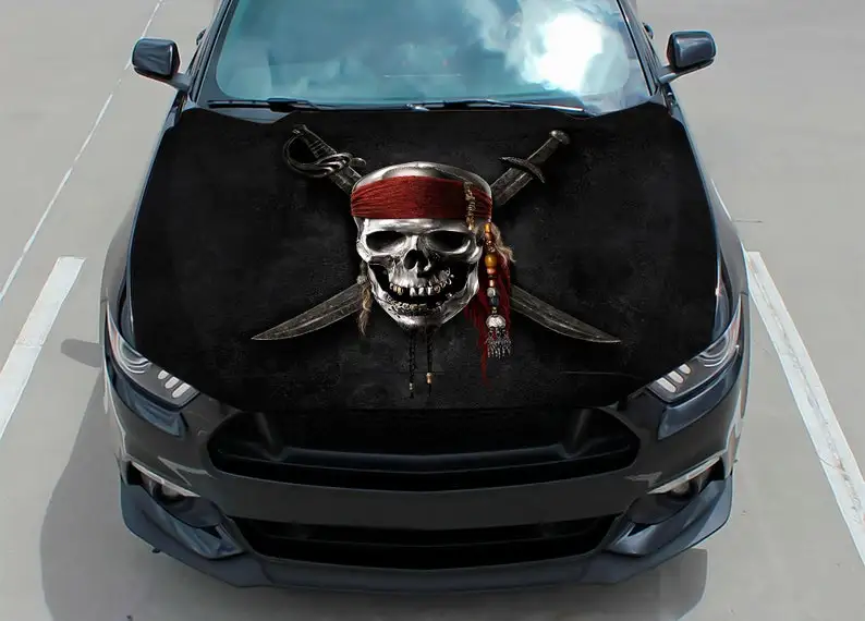 Наклейка на капот автомобиля, виниловая, наклейка, графическая, оберточная наклейка, наклейка на грузовик, графика грузовика, наклейка на капот, череп, f150, пират, карибское море, C 0