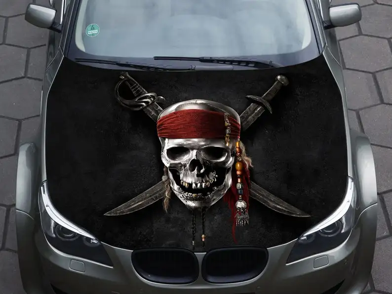 Наклейка на капот автомобиля, виниловая, наклейка, графическая, оберточная наклейка, наклейка на грузовик, графика грузовика, наклейка на капот, череп, f150, пират, карибское море, C 1
