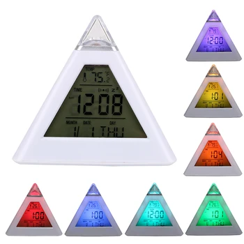Вечный календарь, термометр, цифровой будильник, Треугольная пирамида, Разноцветная подсветка, сменные часы, украшение для дома