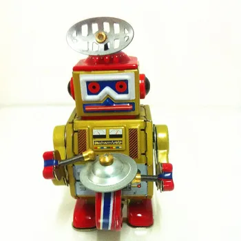 [Забавно] Классическая коллекция Ретро Заводной Заводной Металлический Ходячий Жестяной Оркестр Играет в гонг барабан робот отзывает Механическую игрушку детский подарок