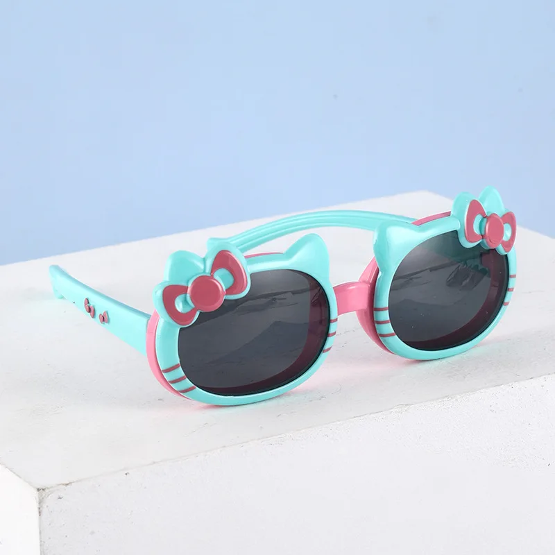 Детские силиконовые поляризованные солнцезащитные очки 2023 с милым мультяшным котом, складные очки для котенка, откидные очки для мальчиков и девочек, очки для малышей uv400 1